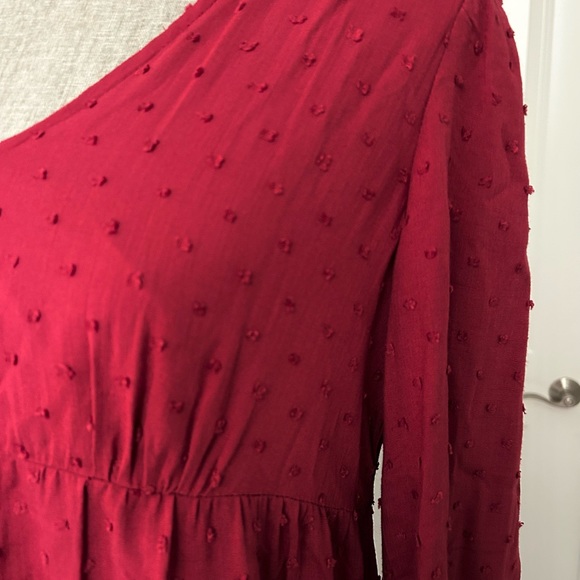 Urban Outfitters Burgundy A-line Long Sleeve Tiered Mini Dress size Small - Picture 4 of 9